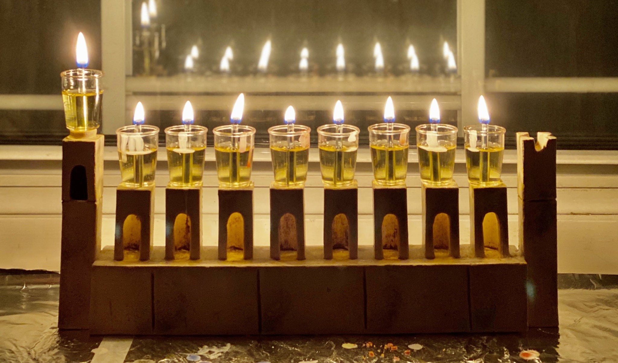 Lit Oil Menorah